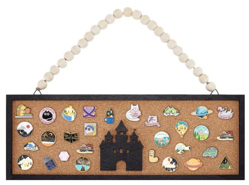BENECREAT Rectangle Castle Pin Board Cork Board, 14x38cm Bulletin Display Board Wall Mounted Kork Board mit schwarzem Rahmen und weißen Perlen für Brosche Pin Storage Display