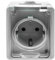 Base estanca tipo schuko, IP65, 16A, 250V, ideal para exteriores y ambientes húmedos, proporciona conexión eléctrica segura.
