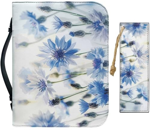 craspire Blauer Bibeleinband Aus Leder Mit Lesezeichen Für Blumen Kirchenbibelhülle Große wasserdichte Tasche Tragetasche Für Bucheinband Reißverschluss Schützende Tragetasche Christliche Geschenke
