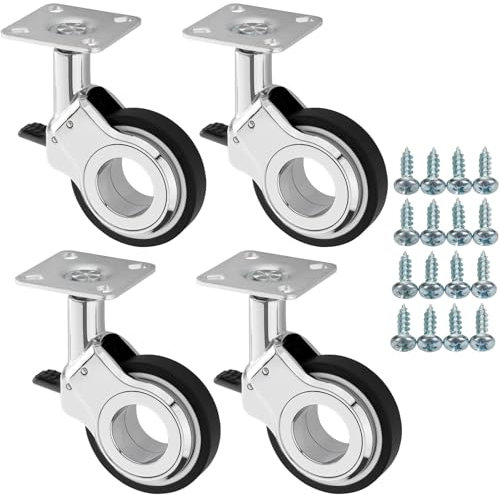 SOTECH 4 Stück Möbelrollen BERLIN Ø 60 mm chrom/schwarz mit Bremse (Feststeller) inkl. Schraubenset Belastbarkeit bis 240 kg (60 kg pro Lenkrolle)