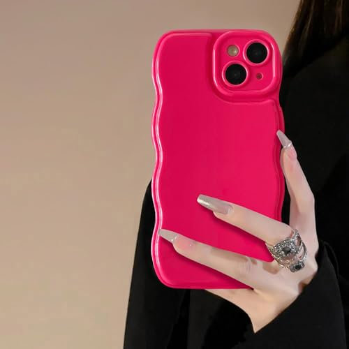 FABSPARK Phone Case for iPhone 15 Pro Max Case,Simple Wave Design Wavy Frame Soft Silicone Aesthetic for iPhone 15 Pro Max,Hot Pink