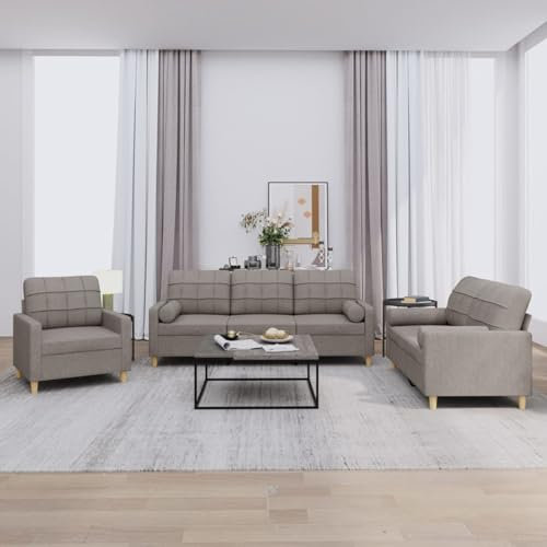 Xichuzi 3-TLG. Sofagarnitur mit Kissen Taupe Stoff, Sofa Mit Relaxfunktion, Couchgarnitur, Wohnzimmer Sofa, Couch, Sofa Set 3201265
