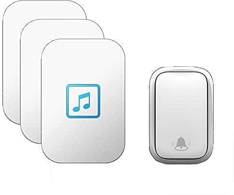 CAFIEDR Self-Powered Wireless Doorbell, 490Ft Long Range Door Bells, IP44 Waterproof Doorbell, 1 Push Buttons & 3 Plug in Receivers Cordless Door Chime Kit, 60 Chimes, 5 Volume Levels(White)