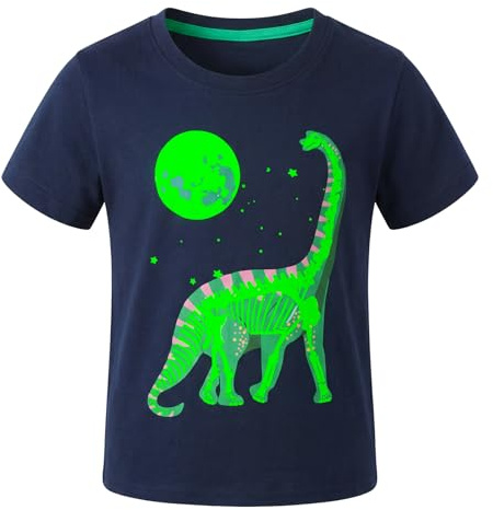 FILOWA T-Shirt Jungen Baumwolle Oberteil Leuchtet im Dunkeln Tee, Gr.92-122 | Kurzarm Tee Shirt, Kinder Bedrucken Drucken Top, Rundhalsausschnitt, Marineblau Tshirts, Sport, Sommer Kurze Ärmel Outfit