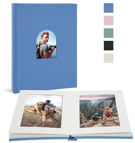 Vienrose Fotobuch zum Einstecken 10x15 | Leinen-Fotoalbum mit 20 Bildern + Kreativbereich - Ideal für Hochzeiten & Erinnerungsalben (Blau)