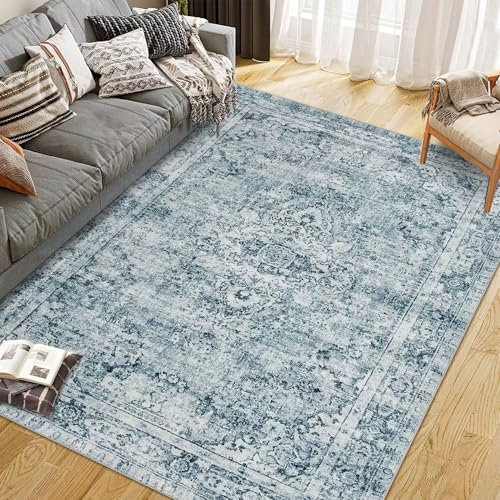 CIBTYHOH Kurzflor Bereich Teppich Wohnzimmer Boho Waschbarer Teppich Schlafzimmer 160 * 230cm Vintage Carpet für Esszimmer Büro(Blau)
