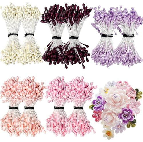 CiShow 1200 STK Blume Staubblatt, 3 mm Künstliche Staubblatt, Doppelköpfe Perle Simulierten Stamens, Simulierten Stamens, Mini Künstliche Doppelköpfe Perle Blume für DIY Handwerk