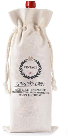 Ayiraa Birthday Wine Gift Bag, Drawstring Jute Wine Bottle Bag, Decorative Wine Bag Birthday Gift with Witty Quote, Funny Party Decorations Gifts for Women Men Mum Dad Friends Colleagues