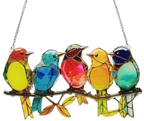 Metal Bird Garden Wall Decor, Bird Wall Decor Fence Decorations, Wire Garden Birds, Multicolor Birds On A Wire Window Suncatchers Hanging Ornament For Window Home Decorations