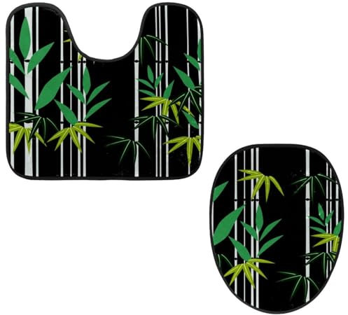 Eslifey Lot de 2 tapis de sol en bambou pour abattant de WC et tapis de sol en forme de U - Lavables en machine - Antidérapants et absorbants
