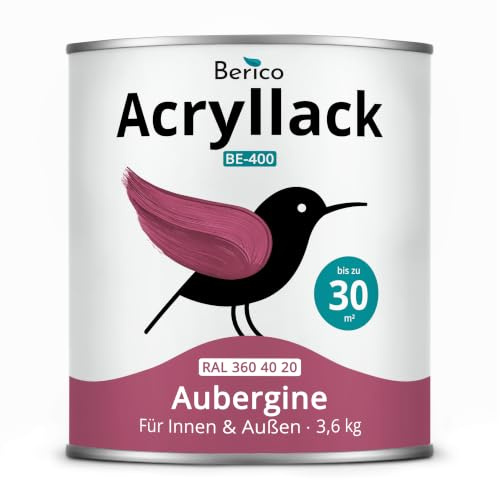 Berico Acryllack - Aubergine Purpur Violett - 3,6 Kg - 4in1 Lack Buntlack Möbelfarbe Möbellack - Für Innen und Außen - Holz, Möbel, Metall & Fliesen