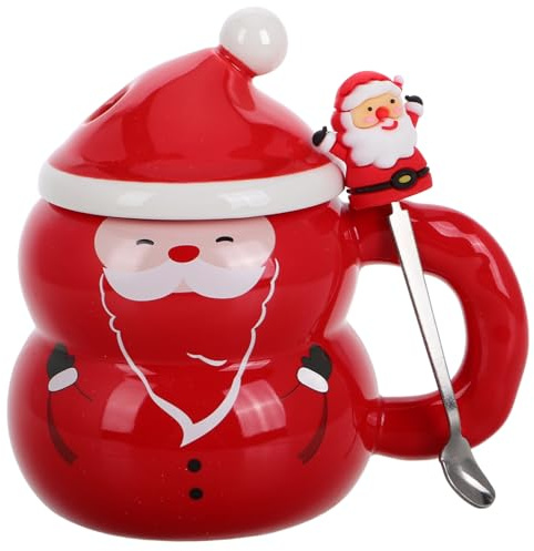 JECOMPRIS Weihnachtsmann Becher: Keramik weihnachtsmann tassen mit Deckel und Löffel zum Erntedankfest,Weihnachts für Frauen Männer