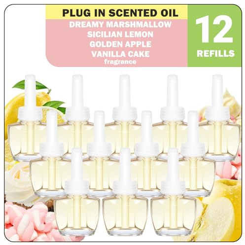 SCENTORINI Duftölflakon Nachfüller, Kompatibel Mit Air Wick und Glade Duftstecker, 12 x 19 ML, Verträumtes Marshmallow, Sizilianische Zitrone, Goldener Apfel, Vanillekuchen Raumduft Lufterfrischer