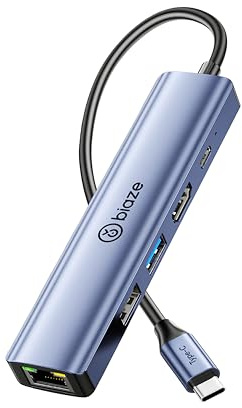 Biaze ZH405 USB C Hub Ethernet PD100W, 4K 60Hz HDMI, 2*USB A 3.0 Datenports Multiportadapter, RJ45 CAT5/6/7 Docking Station Kompatibel mit iPhone 17/16, Galaxy S24, MacBook, Surface, Galaxy S24 usw.