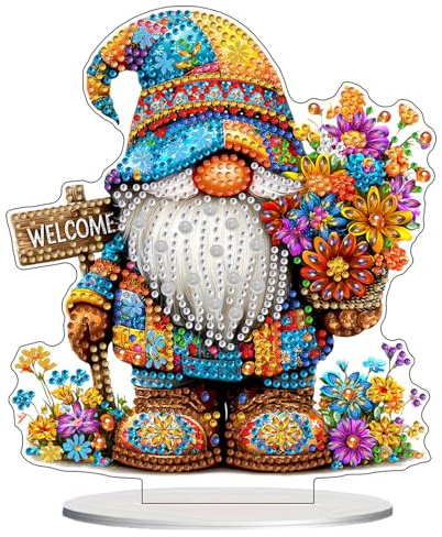 AIRDEA Gnom Figuren Diamond Painting Tischdeko Erwachsene, DIY 5D Spezielle Form Stehend WELCOME Statuen Diamant Painting Bilder, Schreibtisch Deko Bastelset Erwachsene 8x7 inch