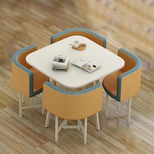 Leder Esstisch Set für 4 Moderne quadratische Essgruppe mit Stühlen perfekt für Wohnzimmer Esszimmer Café oder Empfangsbereich Stilvolle und langlebige Möbelkombination