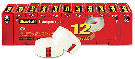 Scotch transparentes Klebeband, 3/10,2 x 2.540 cm, 2,5 cm Core, klar, 12/Pack