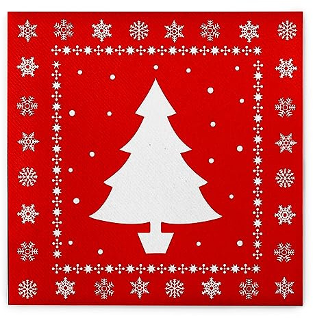 Sovie HOME Serviette WHITE TREE in Rot aus Linclass® Airlaid, Einweg Weihnachtsservietten stoffähnlich, Weihnachten Tannenbaum Schneeflocken, 40x40 cm,12 Stück