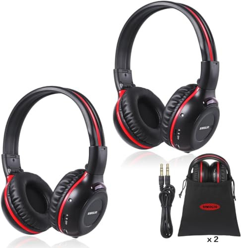 SIMOLIO Confezione da 2 cuffie wireless per auto, 2 canali IR wireless per bambini, non Bluetooth, cuffie DVD per auto, con custodia per il sistema di intrattenimento posteriore universale per veicoli