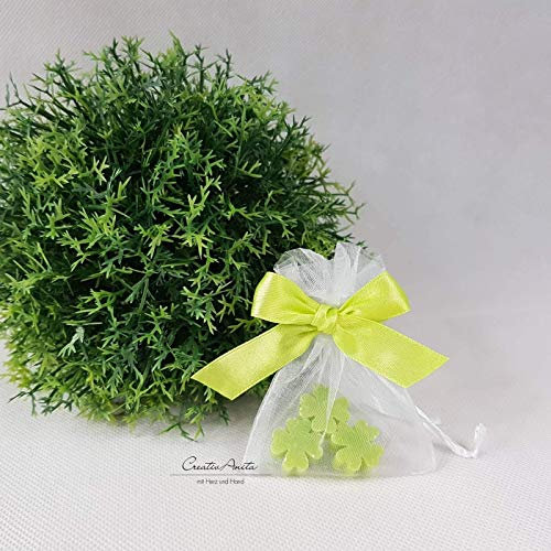 1 Stück - Gastgeschenk 3 Seifen Kleeblätter GRÜN im Organza - GiveAway - Florex Schafmilchseife