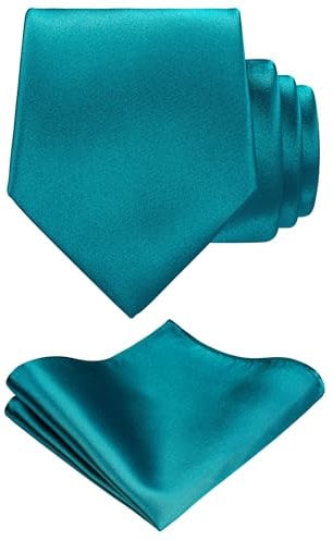 TIE G Einfarbiger Satin Formell für Herren Krawatte und Einstecktuch-Set im Geschenkkarton für die Hochzeit (Blaugrün)