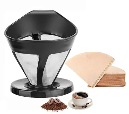 i Cafilas Reusable Pour over Coffee Dripper Paperless Cone Drip Coffee Filter with handle 1-2 Cups, Slow Drip Coffee Maker with 10 paper coffee filters