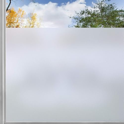 rabbitgoo Film Occultant Fenêtre, Film Fenetre Anti Regard 44.5x400cm avec Grille Facile à Couper, Sticker Electrostatique Vitre Dépoli Anti UV, Brise Vue Fenetre pour Salle de Bain Chambre Cuisine