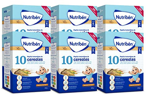 Nutribén Papilla 10 Cereales, 3600 g, Sin azúcares añadidos, Sin Aceite de Palma, Alimento para Bebés, desde los 6 Meses, Pack de 6 x 600g