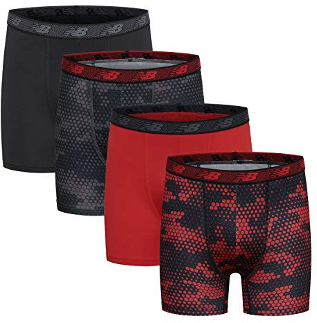 New Balance Boys' 3.5 Performance Boxer Briefs Trunks Underpants (4 Pack), Magnet Print/Team Red/Black/Team Red Print, Medium