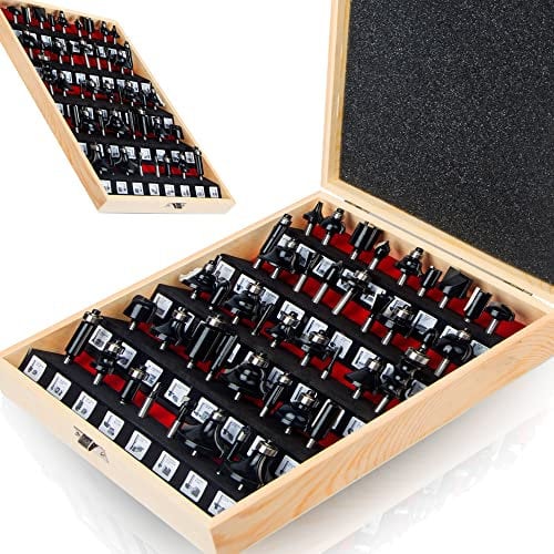 MAYLINE Router Bit Set 1/4-Inch Shank Classical Door and Drawer Front Edging, 43 PCS Router Bits Set Woodworking Miter Carbide CNC Cutting Tool, Cabinet Matched Rail & Stile(Silver)