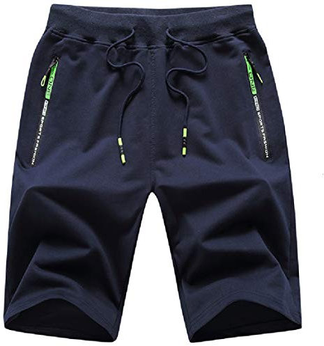 ZOXOZ Pantaloncini Sportivi Uomo Pantaloni Corti Cotone Estivi Elasticizzati Running Shorts con Tasche Blu S