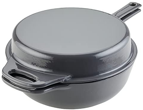 Rachael Ray Enameled Cast Iron 3-in-1 Dutch Oven with Skillet/Saute Combo, 4 Quart, Gray