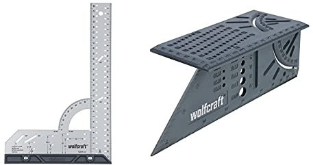 Wolfcraft 5205000 Equerre multifonction 300 mm argent & 5208000 équerre 3D d'onglet 150 x 275 x 66 mm - Traçage angle de 45° à 90°