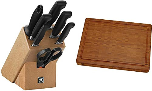 ZWILLING Bloc de Couteaux (8 pièces), Hêtre, série Four Star & Planche à Découper, Medium : 36 x 25,5 x 3 cm, Bambou