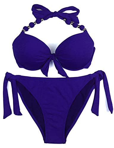 EONAR Femme Ensembles Deux Pieces Push-up Soutiens-Gorge Rembourrés à Armature(S,Dark Blue)