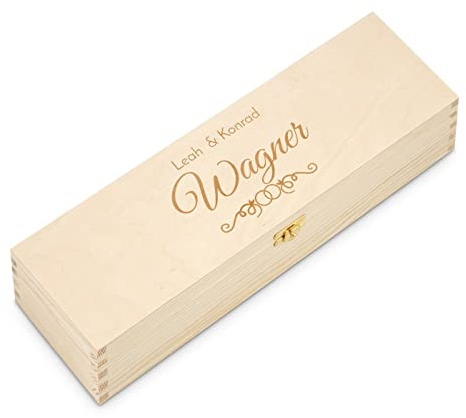 Maverton Weinbox mit Gravur, Holzbox mit Deckel, Farbe: Hellbraun | Dekorative Weinkiste aus Kiefernholz, für Paare, zur Hochzeit, zum Jubiläum, zum Hochzeitstag
