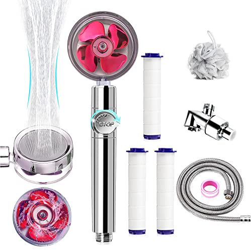 Handheld Turbocharged Pressure Propeller Showerhead Set, Besititli Hydro Jet Shower Head, 360° Rotating Vortex Shower Head Set with Replacement Hose/Bracket/Cotton Filters and Bath Loofah