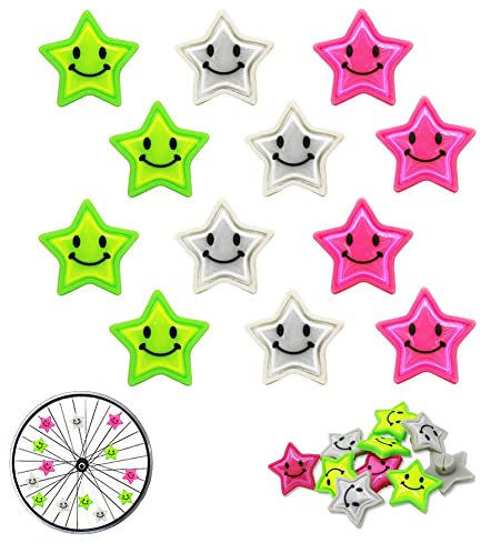 JAHEMU Kinderfahrrad Zubehör Stern Speichenclips Speichenklicker Fahrrad Speichenperlen Reflektoren Räder perlen Fahrrad Dekor für Mädchen Kinder 12 Stück