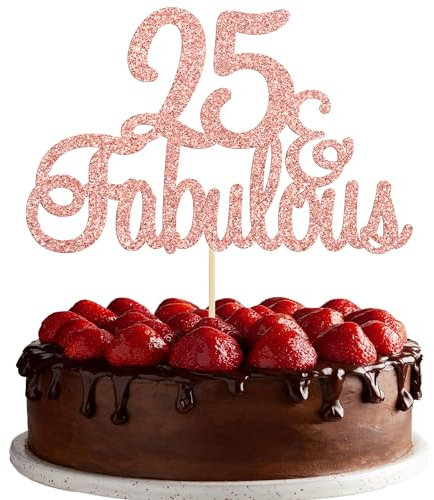Gyufise 3Pcs 25 & Fabulous Cake Topper Rose Gold Glitter Fifteen and Fabulous Cake Toppers Happy 25th Birthday Cake Pick for 25th Wedding Anniversary Birthday Party Cake Decorations Supplies