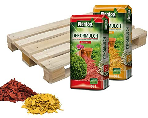 Plantop 1500 l Dekormulch Abdeckmulch Schutzmulch Mischset Ziegelrot + goldgelb 30 x 50 Liter