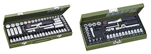 PROXXON Steckschlüsselsatz, Super-Kompaktsatz mit 3/8-Umschaltratsche & Steckschlüsselsatz, Feinmechaniker-Satz mit 1/4-Umschaltratsche sowie Schraubendrehergriff, 36-teiliges Werkzeug-Set