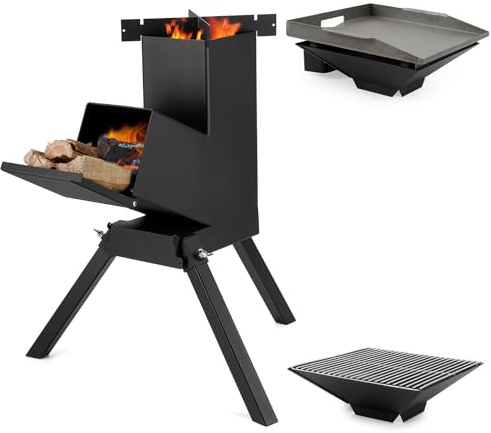 Stanbroil 3-in-1-Raketenöfen mit Grillrost, Grillrost und Topf-Kochständer, robuste Holzöfen zum Kochen, Camping-Holzofen-Set für Off-Grid-Versorgung, Outdoor-Grillveranstaltung