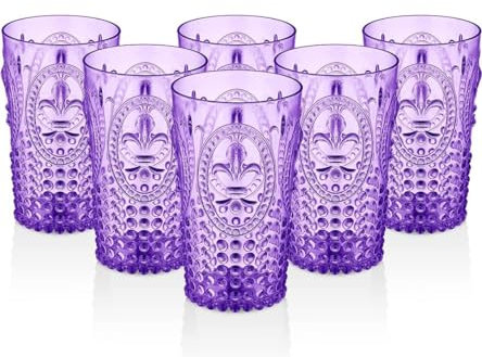 Bastilipo PRISMA - PACK 6 UNIDADES VASO 400 ML. MOD. FLOR DE LIS COLOR MORADO. Vaso de policarbonato tamaño mediano