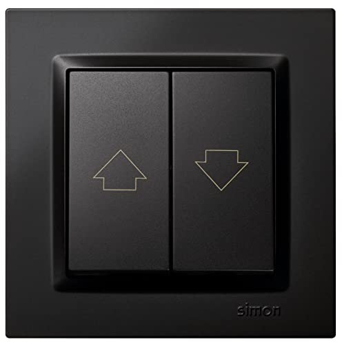 SIMON - Pulsador de Persianas, Interruptor Empotrable Pared, Serie Simon 10, Fácil de Instalar, Apto para Interiores, Incluye Marco, Tapa y Mecanismo, Pulsador Inteligente Color Negro