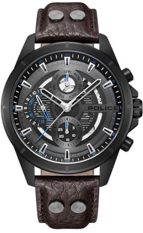 Police Herren Analog Quarz Uhr mit Leder Armband PEWJF0004602