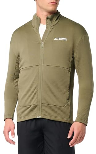 adidas Giacca da uomo Terrex Multi Light in pile con zip intera, Strati di Olivo, M
