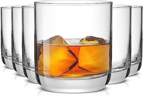JoyJolt Faye Crystal Whiskey Gläser Lowball Gläser Set mit 6 Stück, 284 ml, kurzes Glas mit schwerem Boden. Doppeltes altmodisches Rocks-Glas für Scotch oder Bourbon, spülmaschinenfeste Glaswaren.