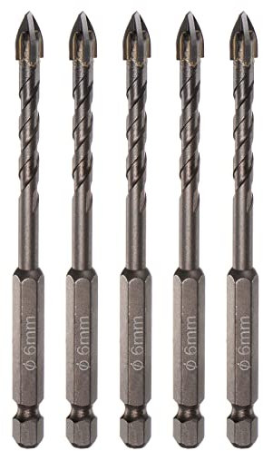 sourcing map 5 brocas de mampostería con revestimiento de titanio, brocas de hormigón de 6 mm, broca de azulejos de cerámica con vástago hexagonal de 1/4 pulgadas para azulejos de cerámica, mármol,