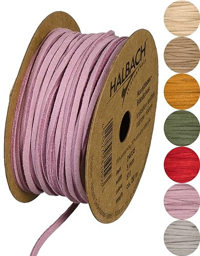 Halbach Rubans en Cuir végétalien | Largeur 3 mm Longueur 20 m | Cordon en Cuir synthétique pour la Fabrication de Bracelets | 100% Cuir synthétique végétalien pour Bricolage, Couleur : Rose