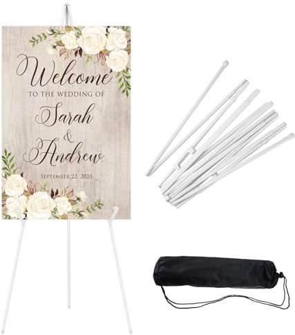JEAWIWI 1PCS White Easel Stand for Sign, 66 Inches Lightweight Adjustable Art Poster Board Stand for Display Wedding Welcome Sign, Metal Easel Stand for Painting with Portable Bag